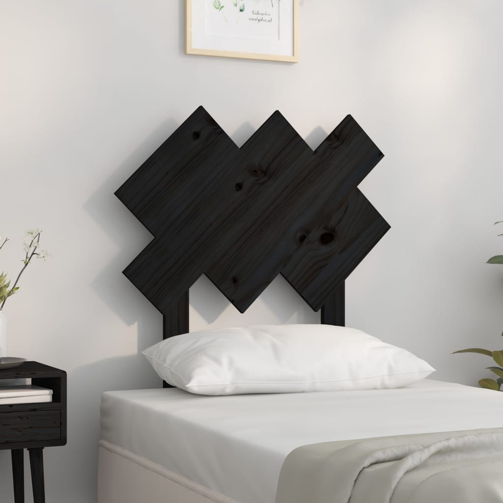 Headboard black 72.5x3x81 cm solid pine wood