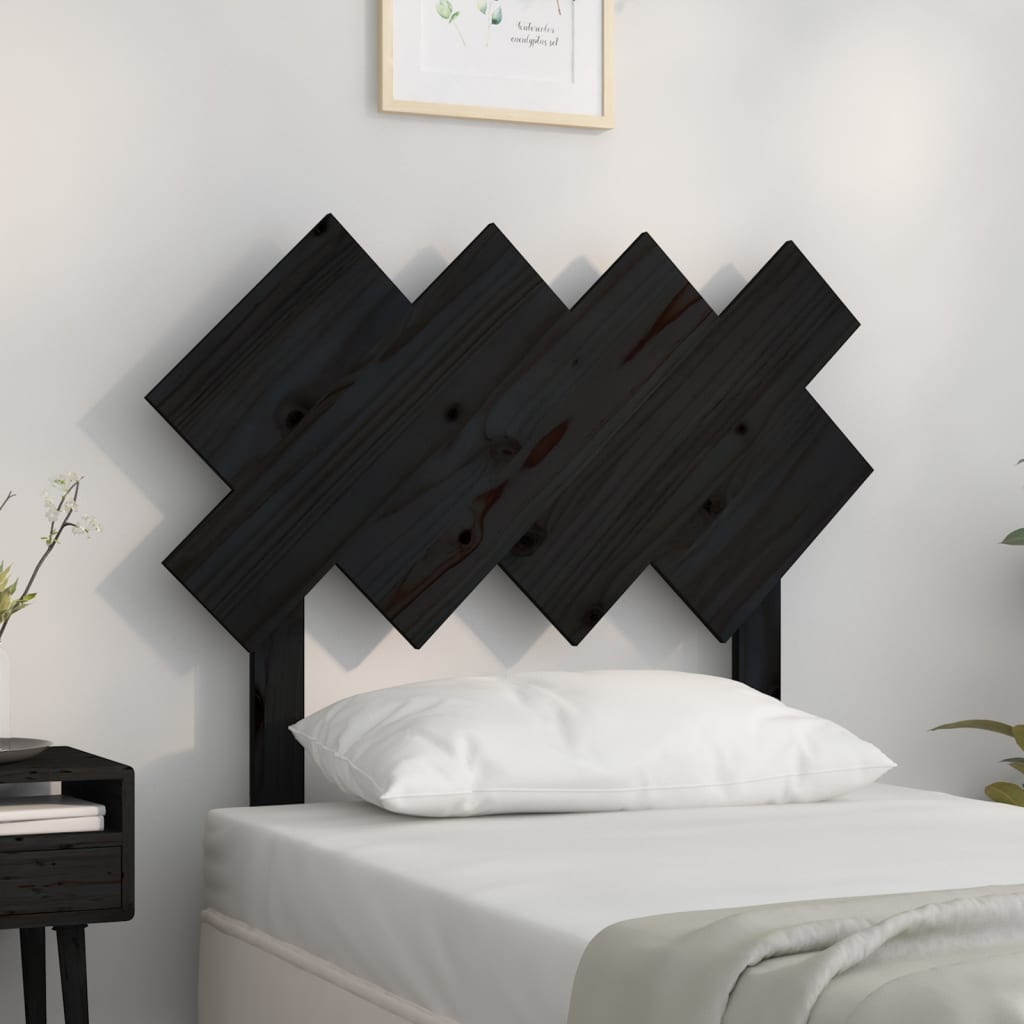 Headboard black 92x3x81 cm solid pine wood
