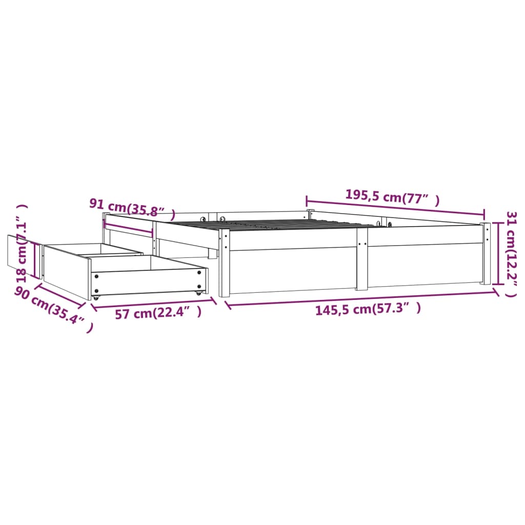 Bett mit Schubladen Schwarz 140x190 cm