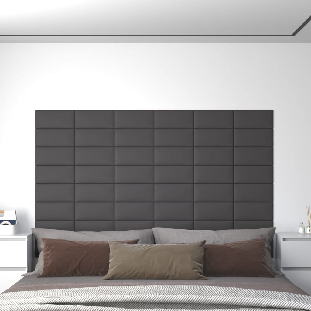 Wall panels 12 pcs. Gray 30x15 cm artificial leather 0.54 m²