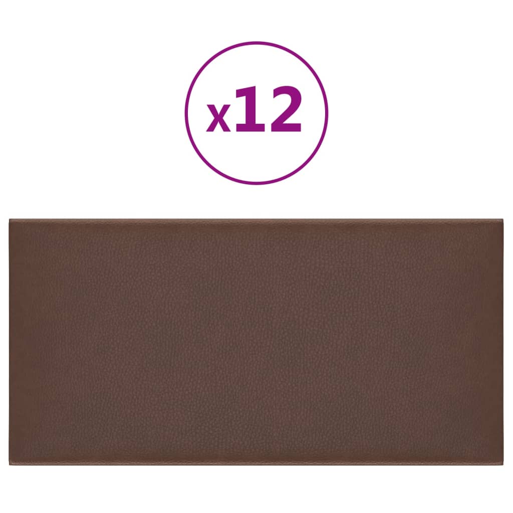 Wall panels 12 pcs. Brown 30x15 cm artificial leather 0.54 m²