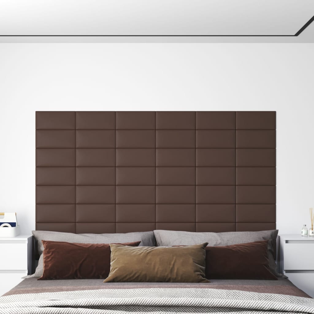 Wall panels 12 pcs. Brown 30x15 cm artificial leather 0.54 m²