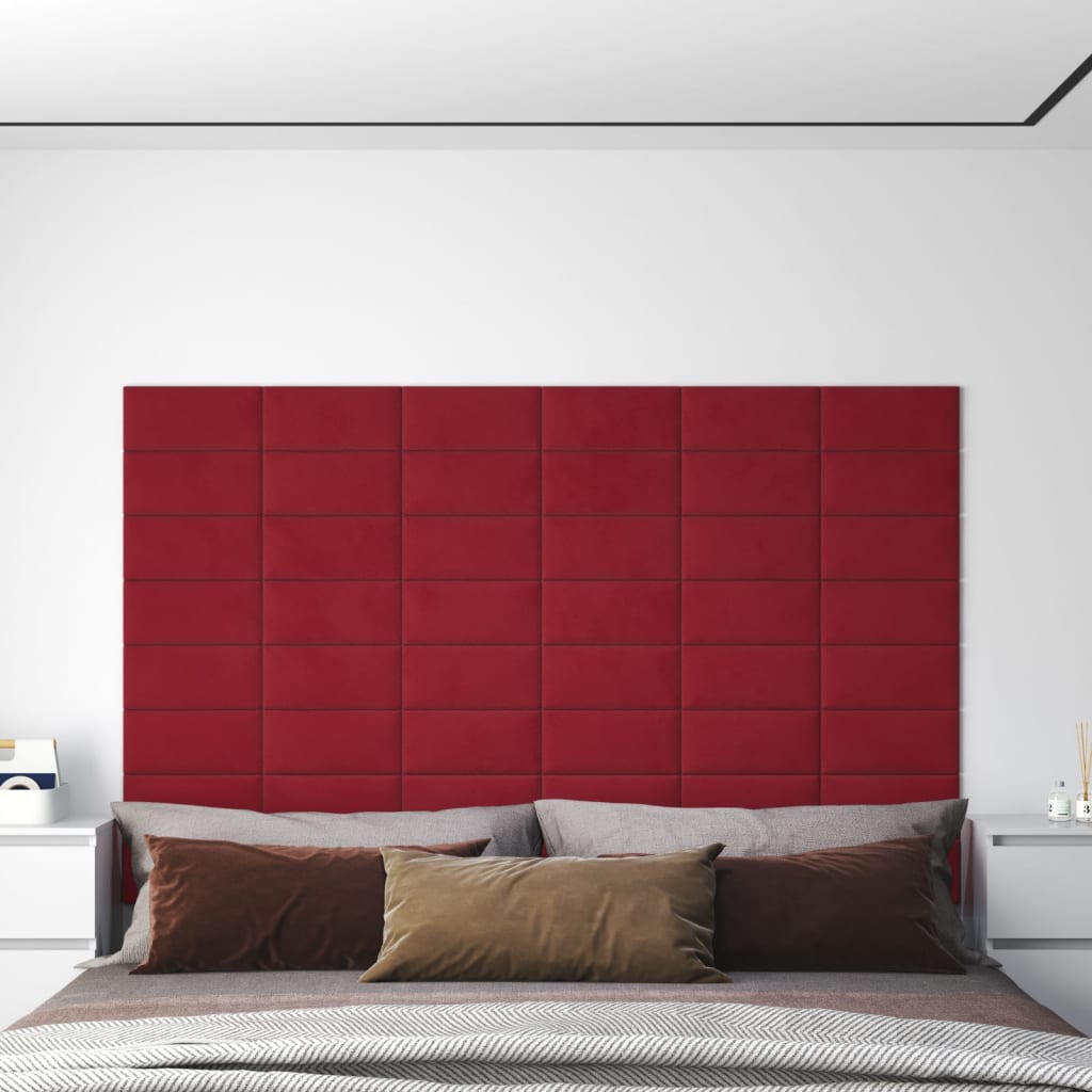 Wall panels 12 pcs. Wine red 30x15 cm velvet 0.54 m²