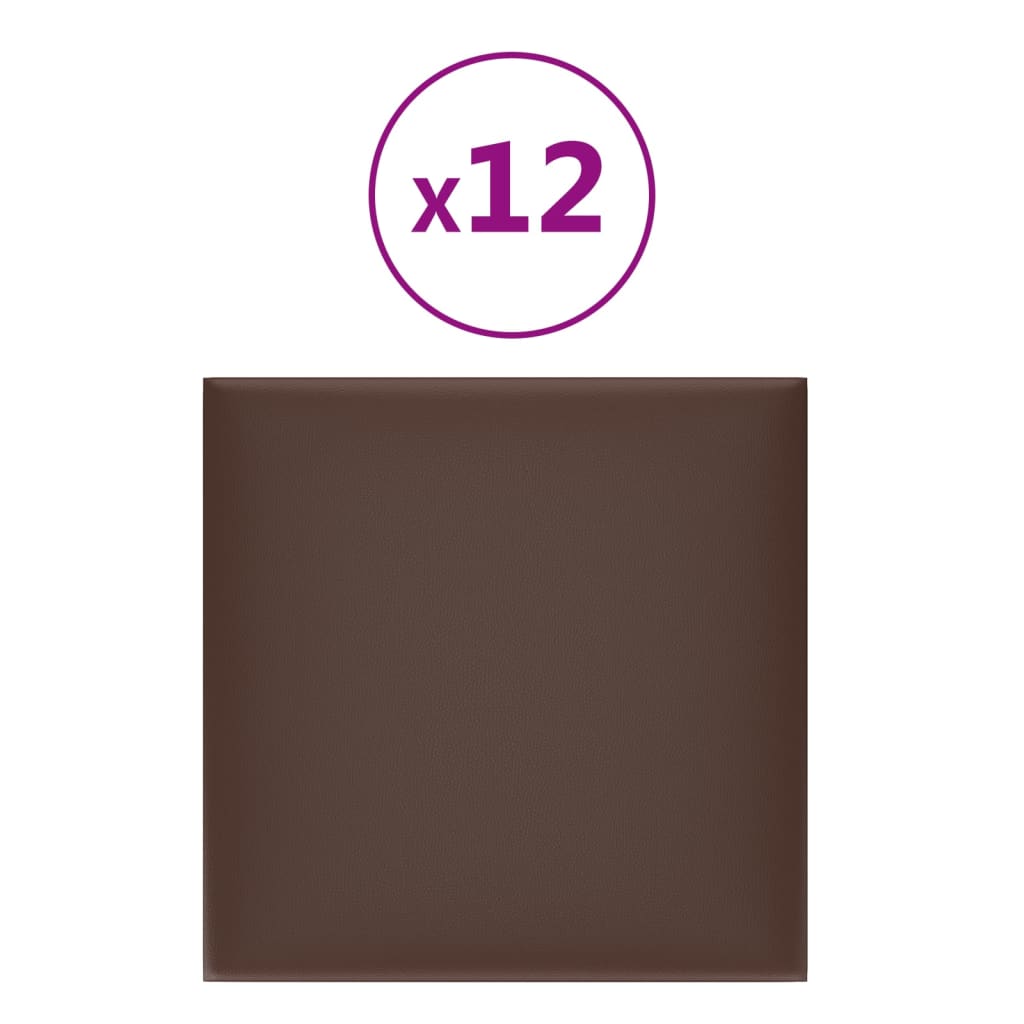 Wall panels 12 pcs. Brown 30x30 cm artificial leather 1.08 m²