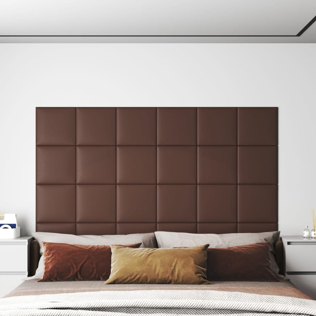 Wall panels 12 pcs. Brown 30x30 cm artificial leather 1.08 m²