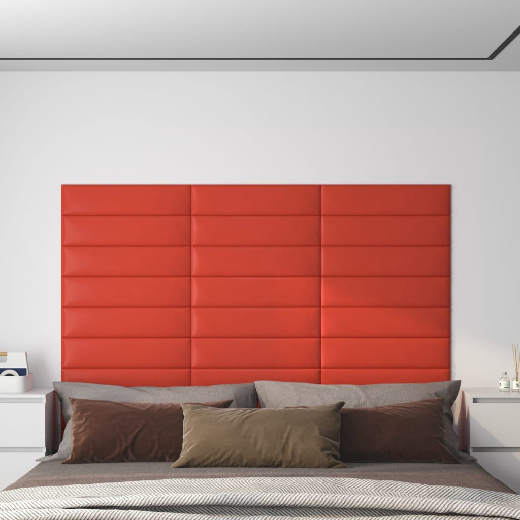 Wall panels 12 pcs. Red 60x15 cm artificial leather 1.08 m²