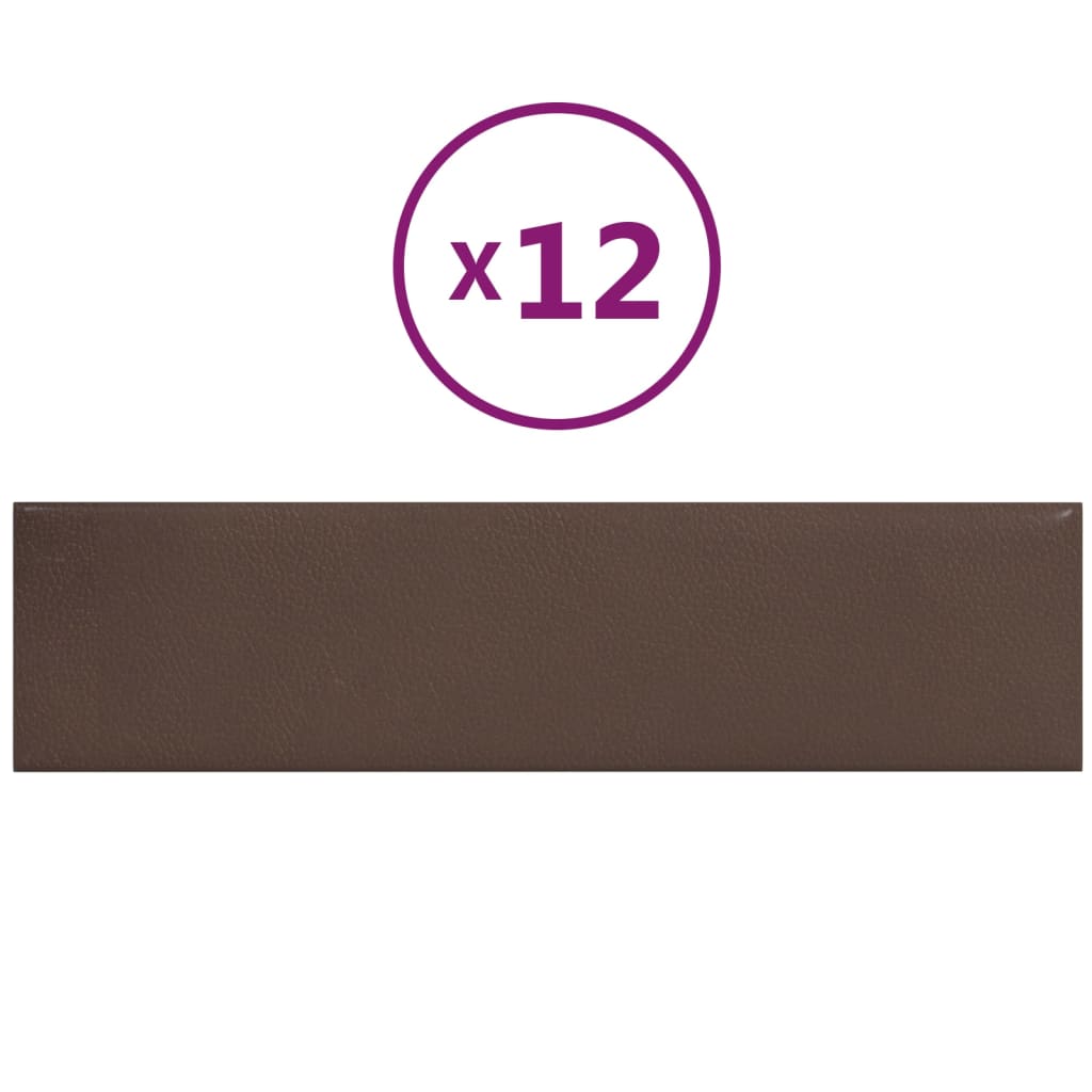 Wall panels 12 pcs. Brown 60x15 cm artificial leather 1.08 m²