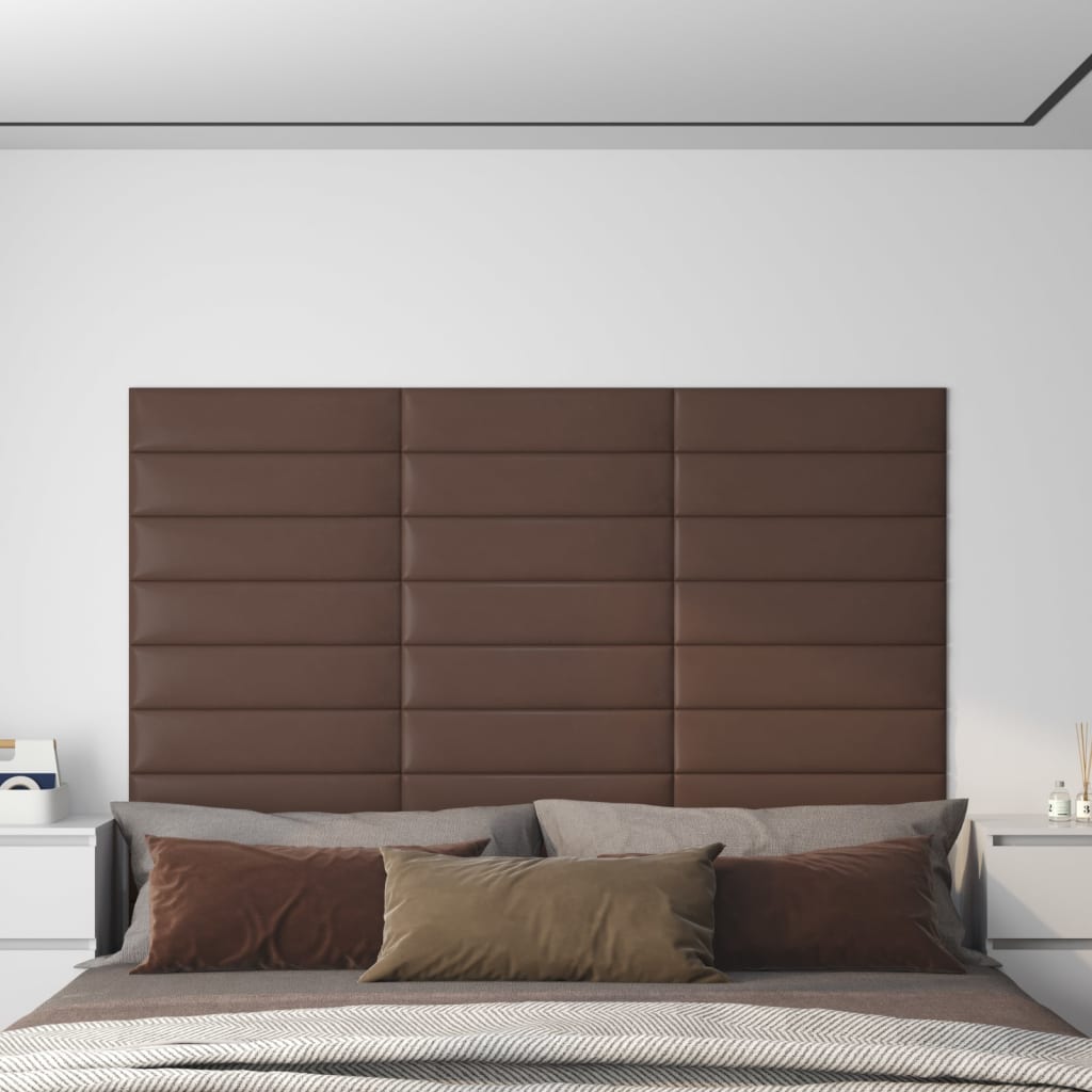 Wall panels 12 pcs. Brown 60x15 cm artificial leather 1.08 m²