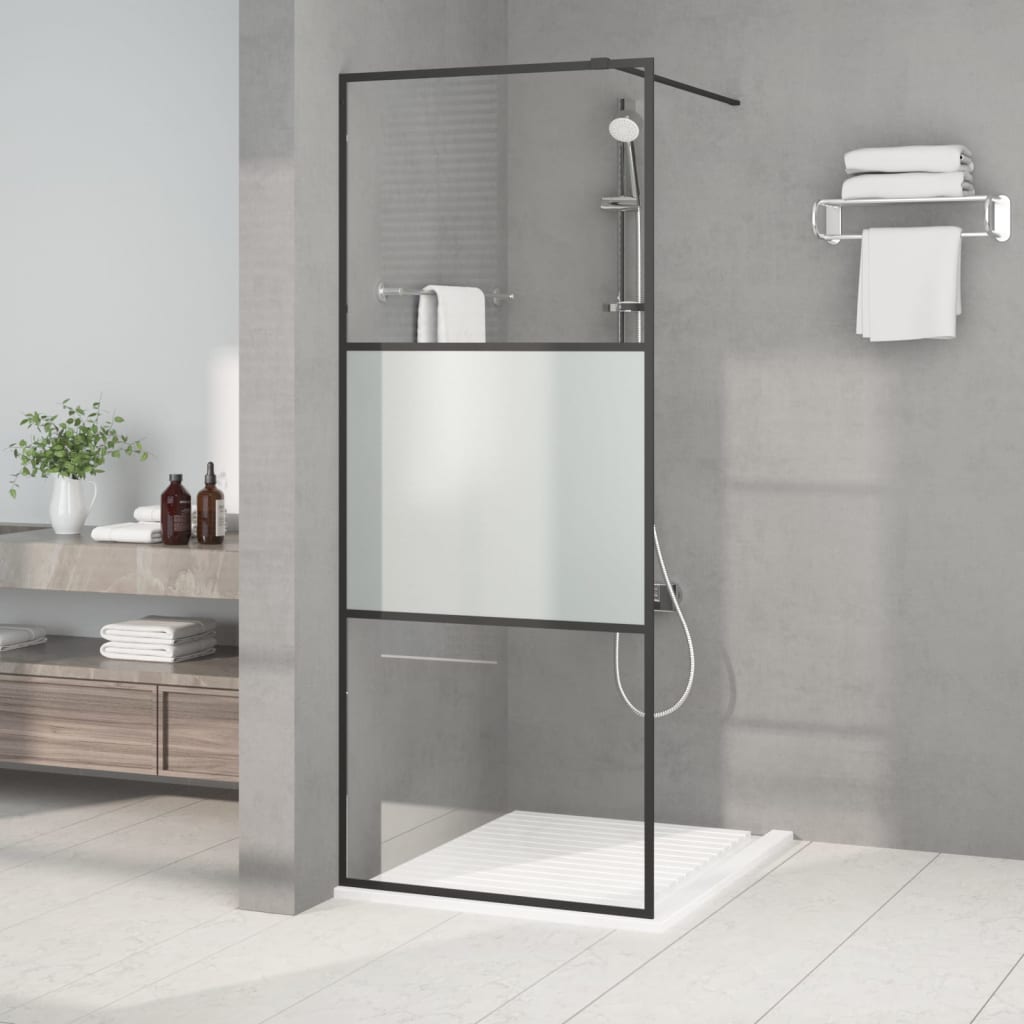 Shower screen for walk-in shower black 80x195 cm semi-matt ESG