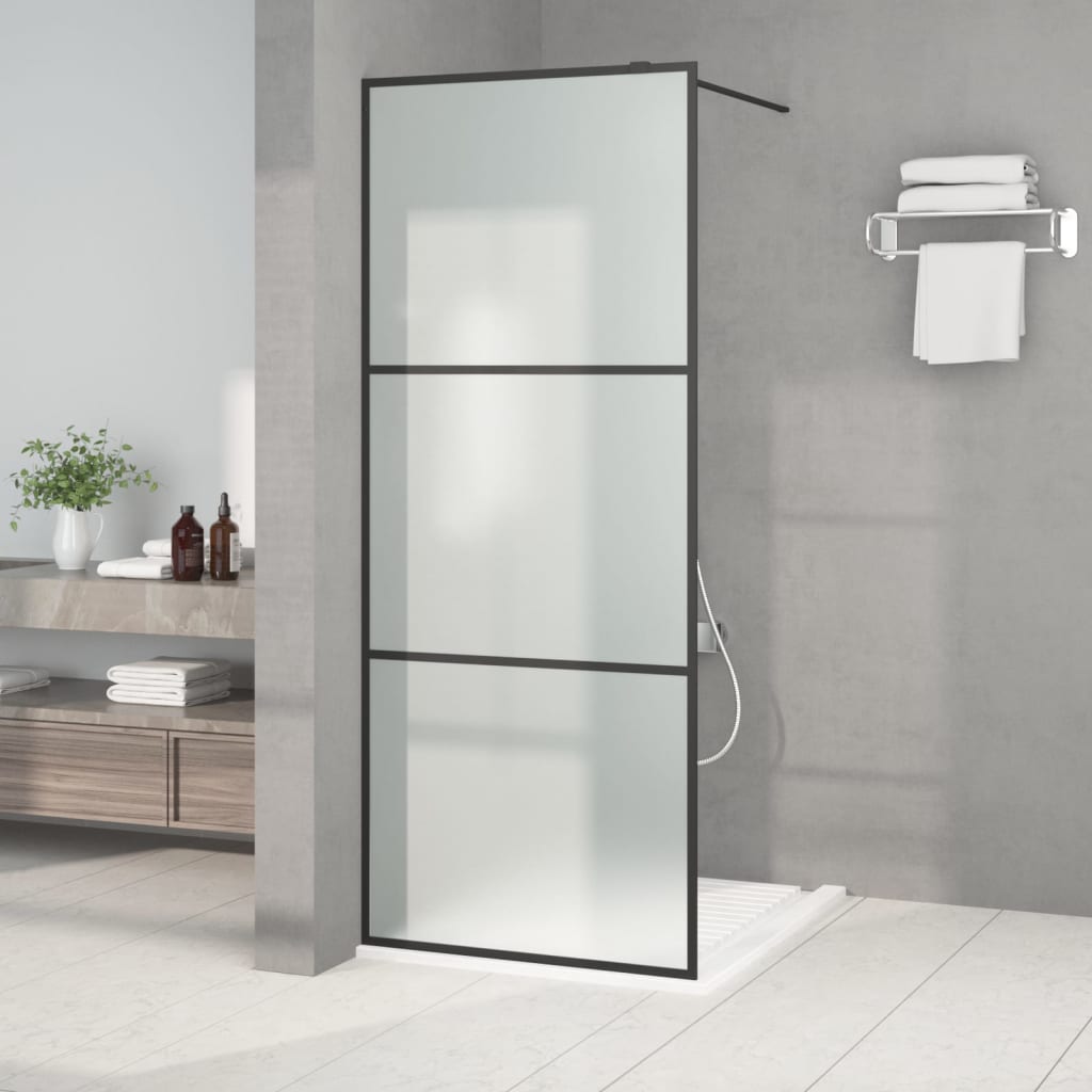 Shower screen for walk-in shower black 80x195 cm matt toughened glass