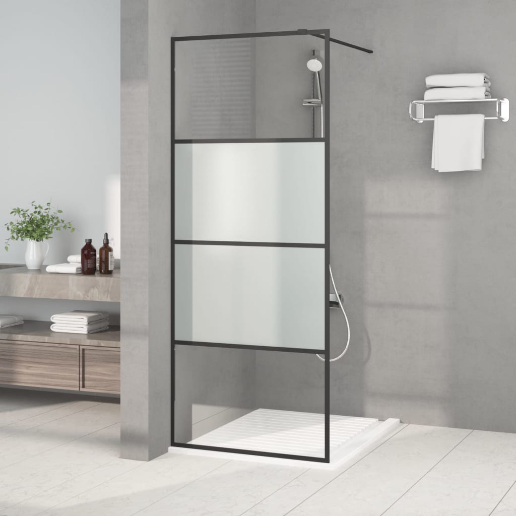 Shower screen for walk-in shower black 80x195 cm ESG semi-matt
