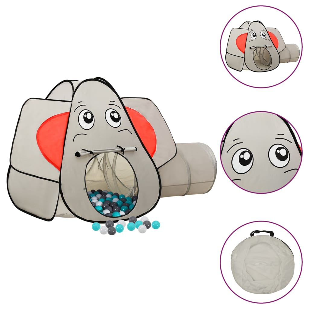 Elephant shaped play tent with 250 balls gray 174x86x101 cm