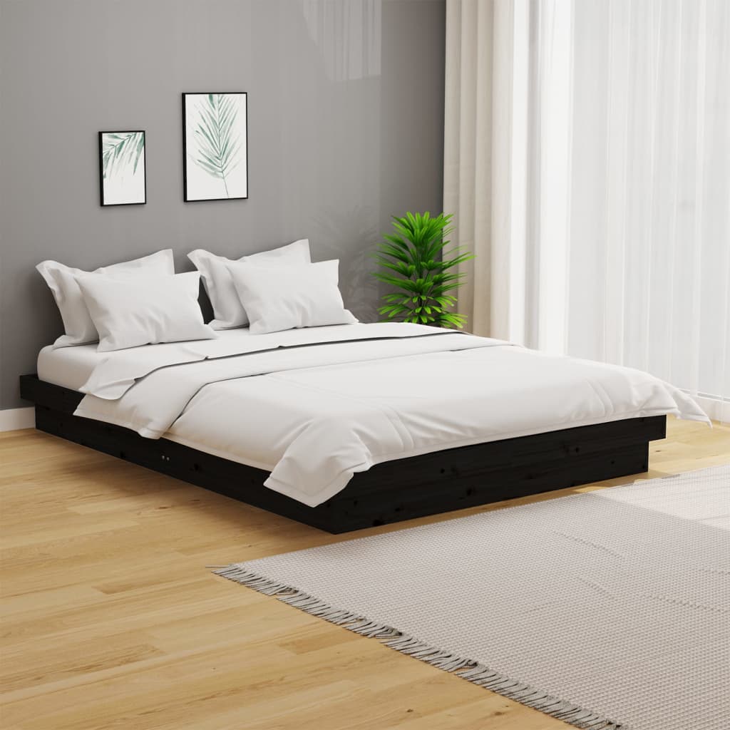 Solid Wood Bed Black 120x190 cm 4FT Small Double