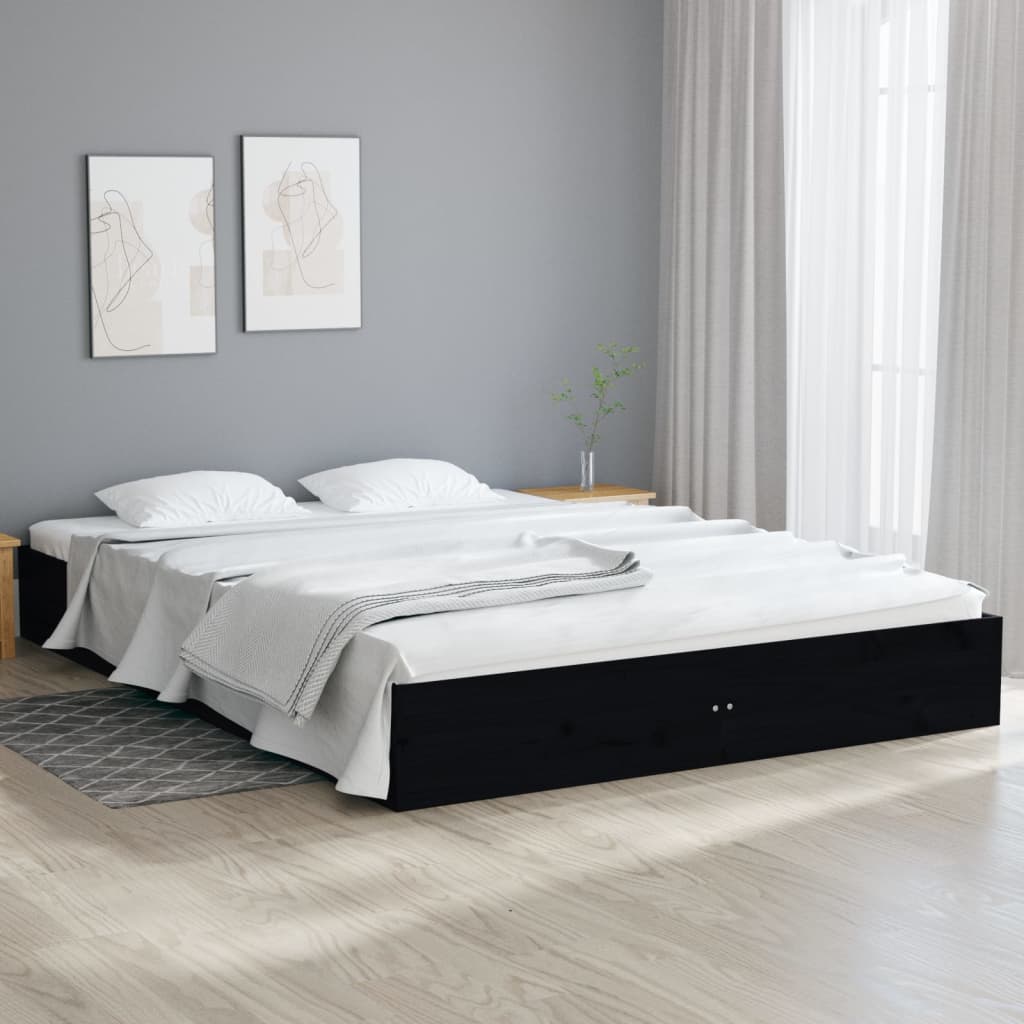 Solid Wood Bed Black 150x200 cm 5FT King Size