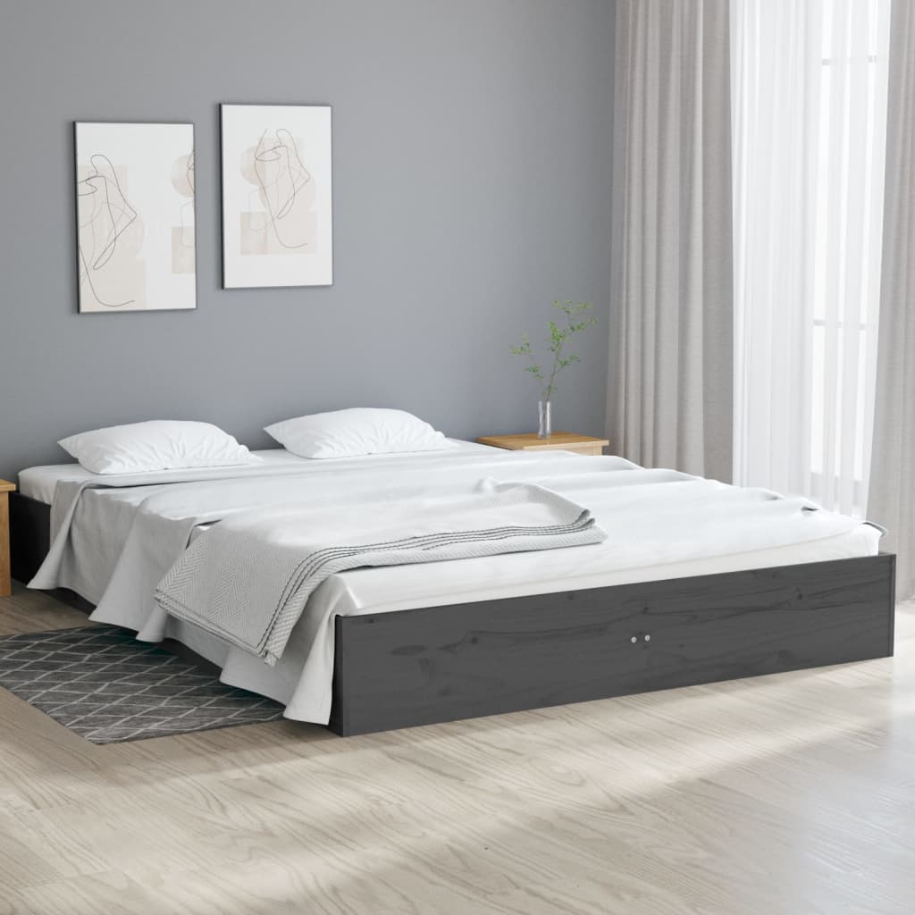 Solid Wood Bed Gray 120x190 cm 4FT Small Double