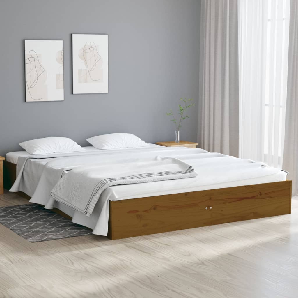 Solid wood bed honey brown 120x190 cm 4FT Small Double
