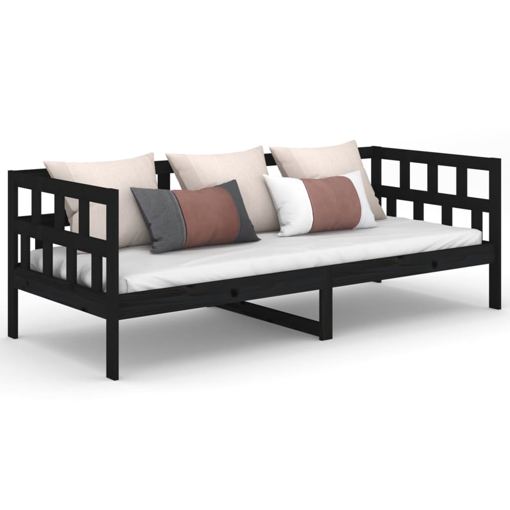 Daybed black solid pine wood 90x200 cm