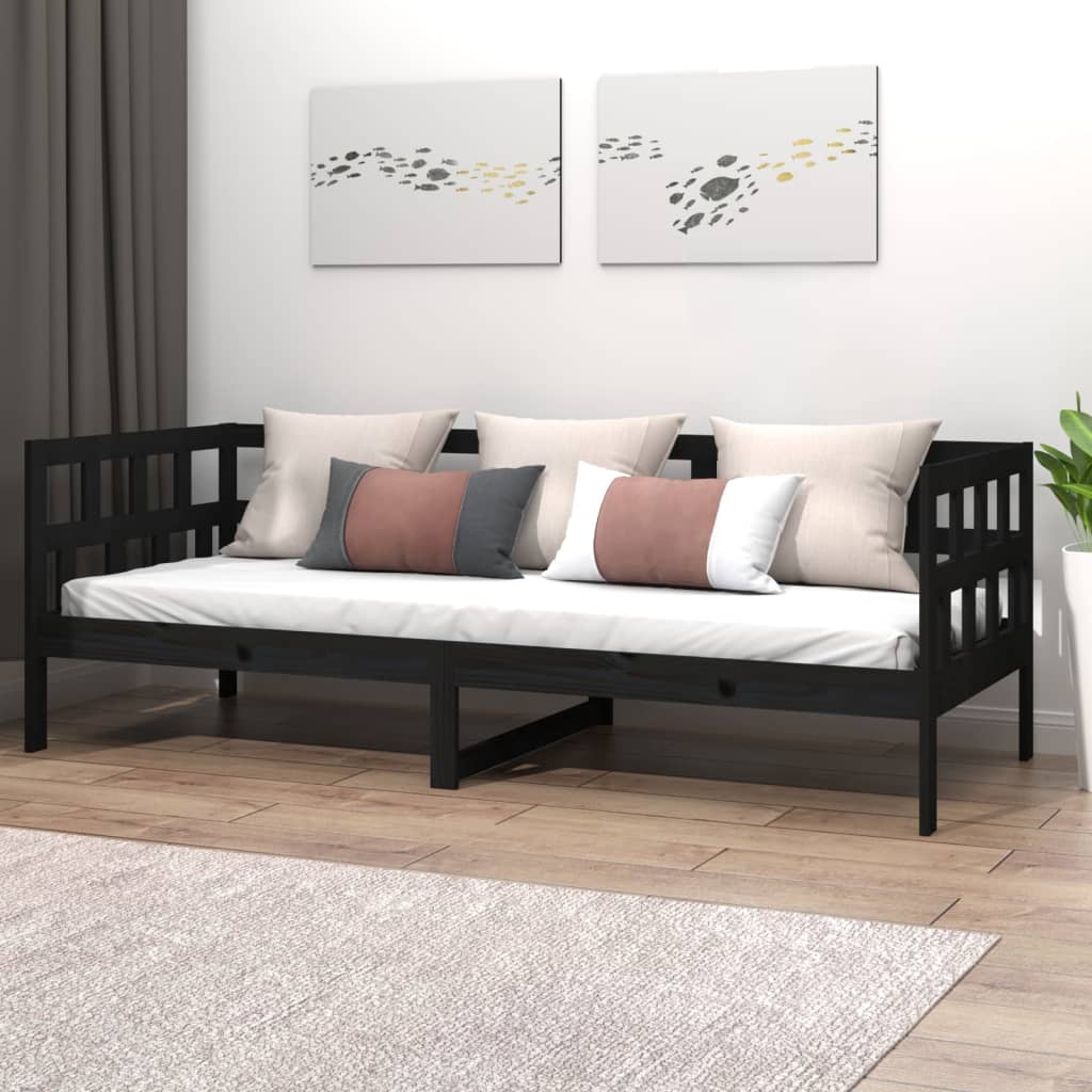 Daybed black solid pine wood 90x200 cm