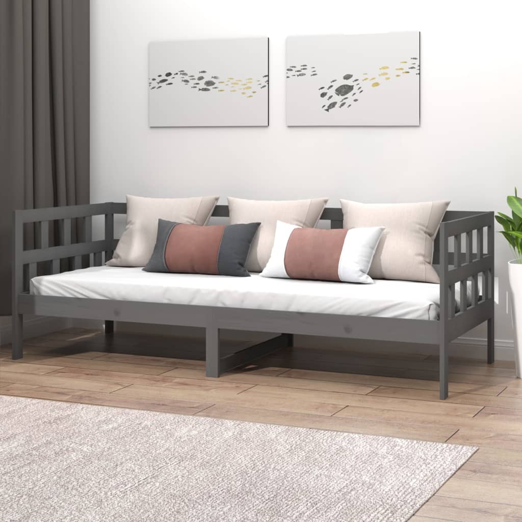 Daybed gray solid pine wood 80x200 cm