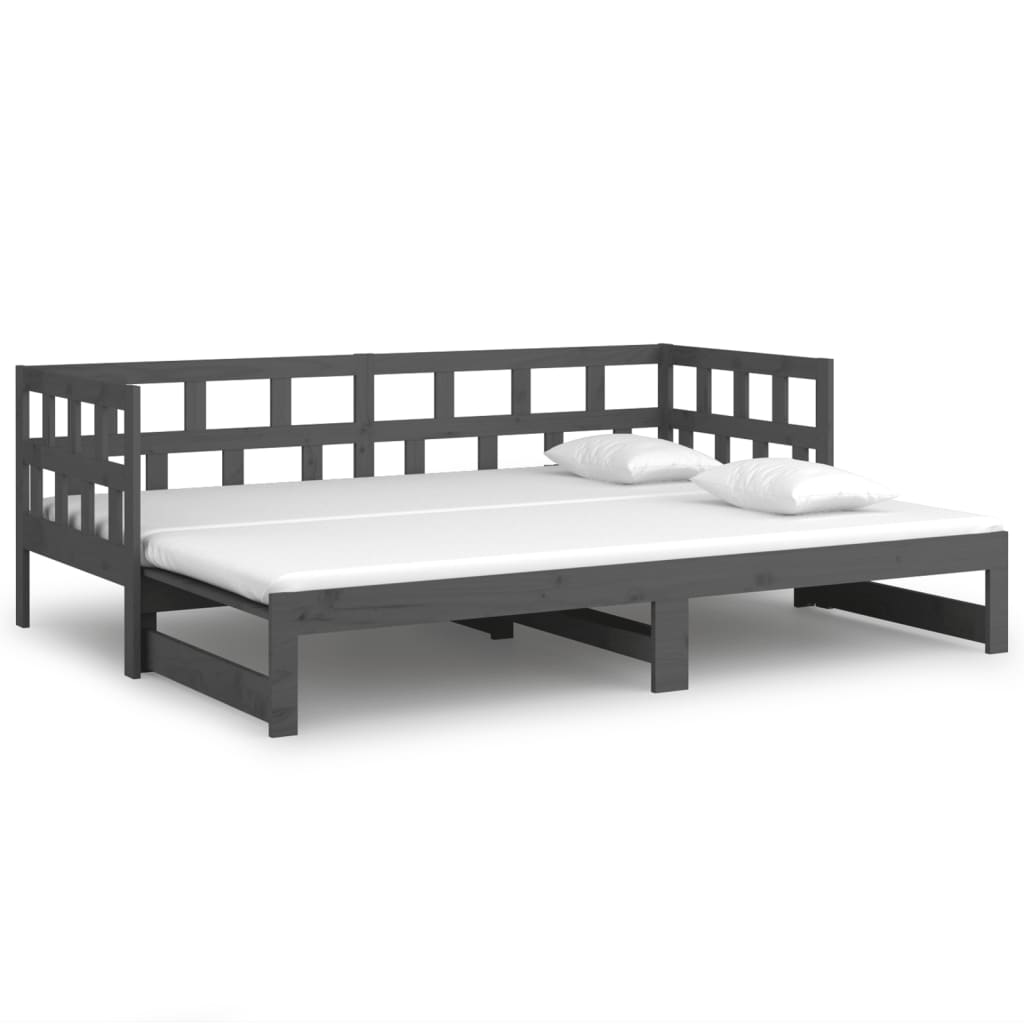 Daybed extendable gray solid pine wood 2x(90x200) cm