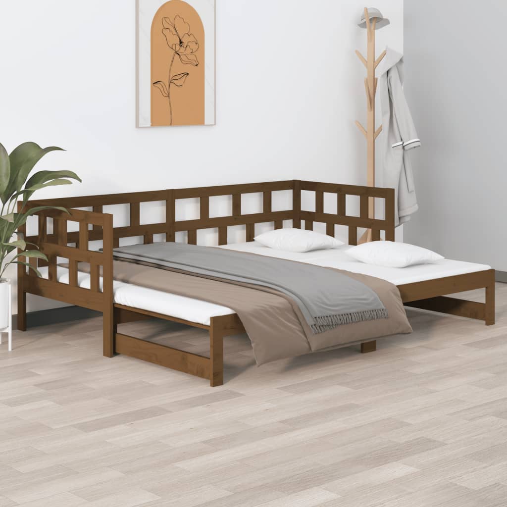 Daybed extendable honey brown solid pine wood 2x(90x200) cm