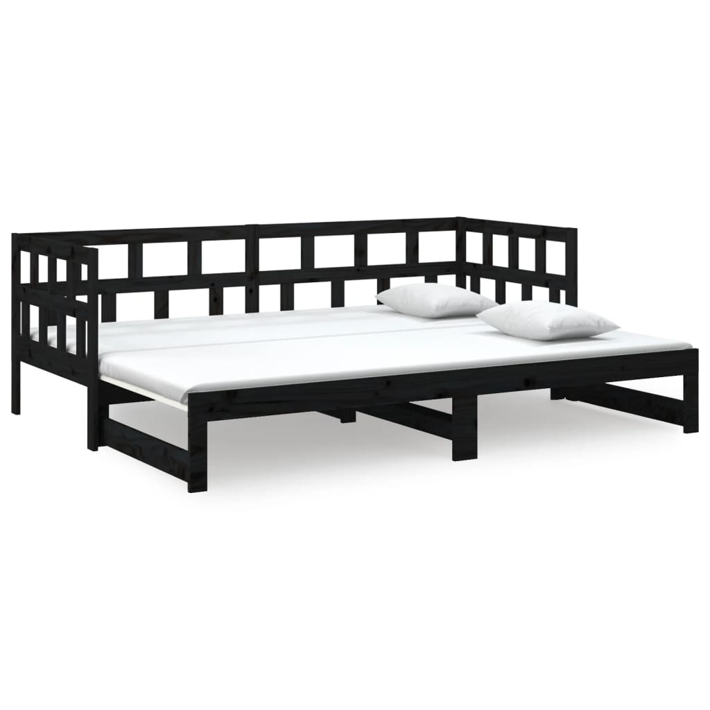 Daybed extendable black solid pine wood 2x(90x200) cm