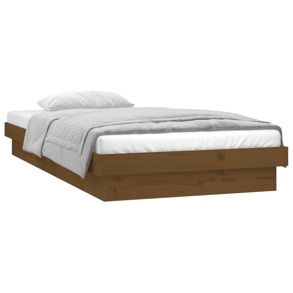 Solid wood bed with LEDs honey brown 75x190 cm 2FT6 Small Single