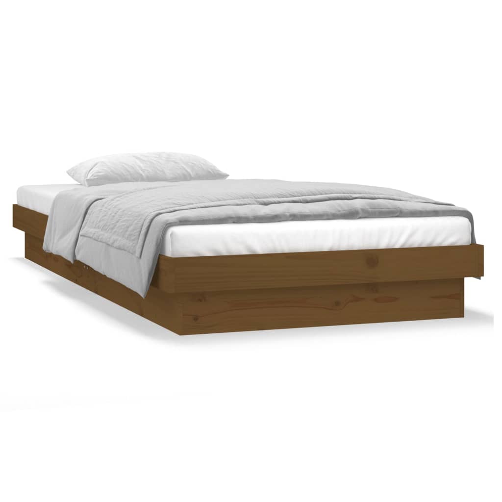 Solid wood bed with LEDs honey brown 75x190 cm 2FT6 Small Single