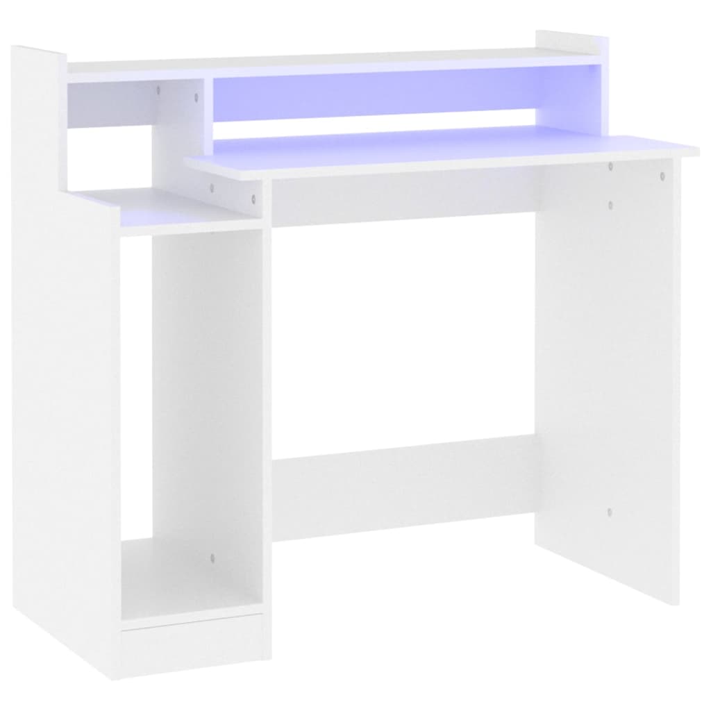 Desk with LEDs white 97x45x90 cm made of wood