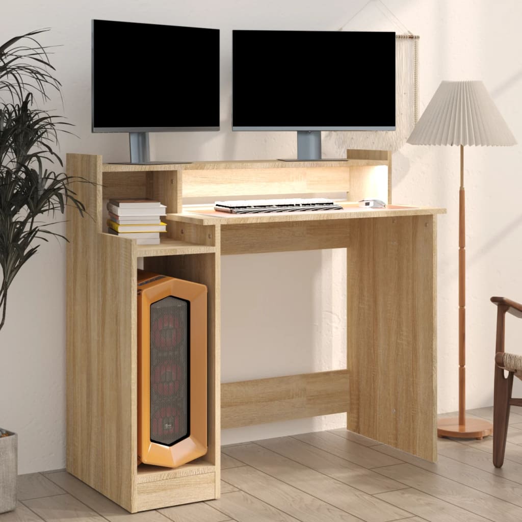 Schreibtisch mit LEDs Sonoma-Eiche 97x45x90 cm Holzwerkstoff