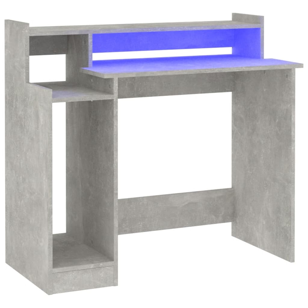 Desk with LEDs concrete gray 97x45x90 cm made of wood