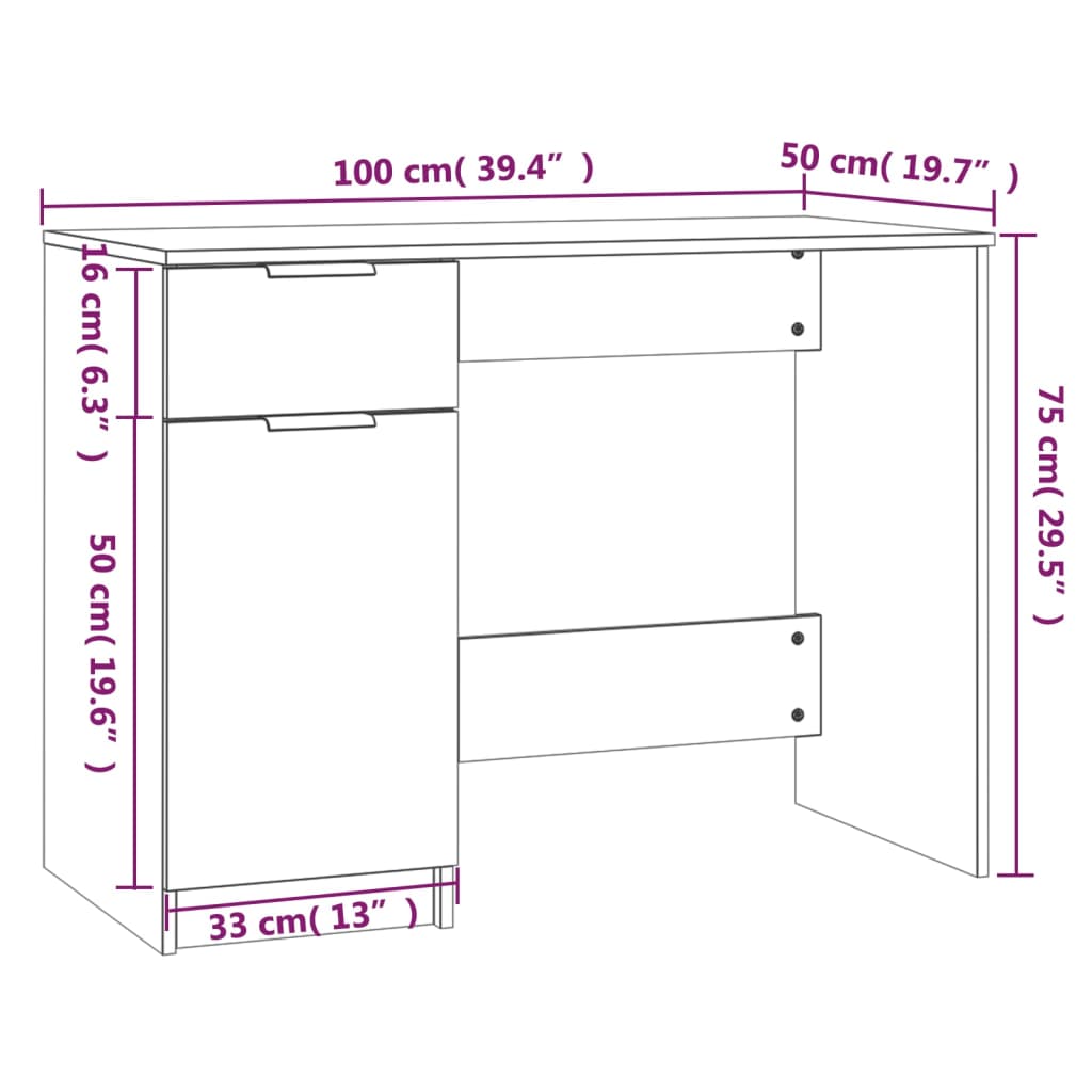 Schreibtisch Hochglanz-Weiß 100x50x75 cm Holzwerkstoff