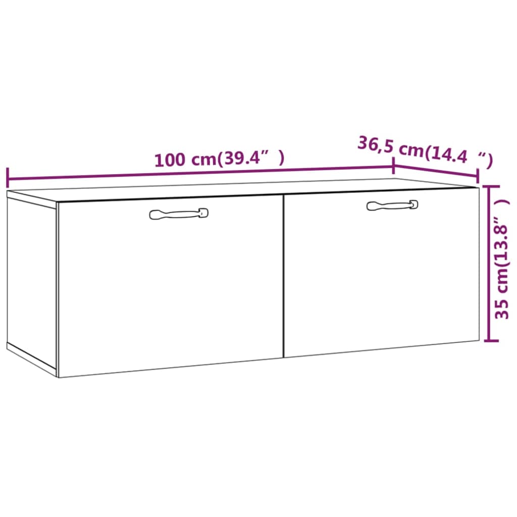 Wall cabinet high-gloss white 100x36.5x35 cm made of wood