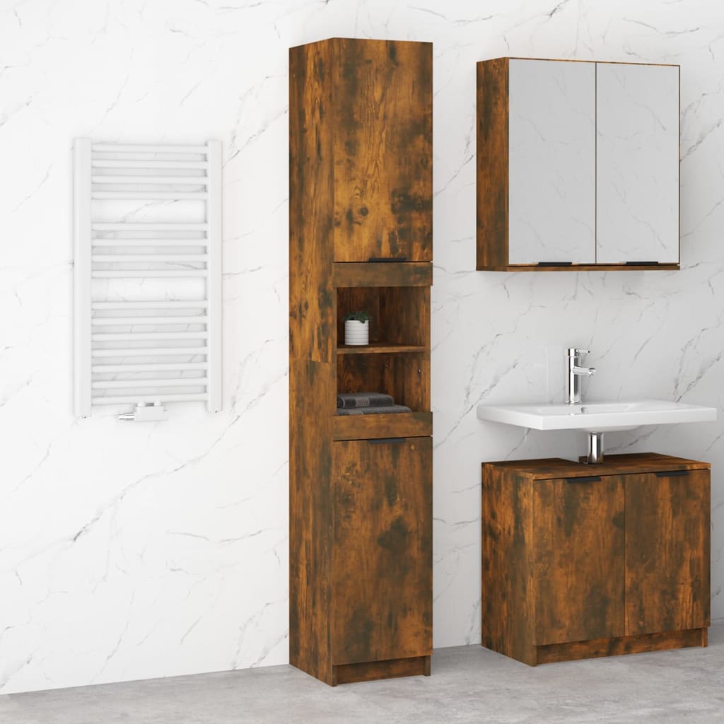 Bathroom cabinet smoked oak 32x34x188.5 cm made of wood