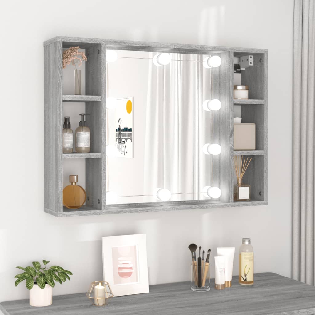 Mirror cabinet with LED gray Sonoma 76x15x55 cm