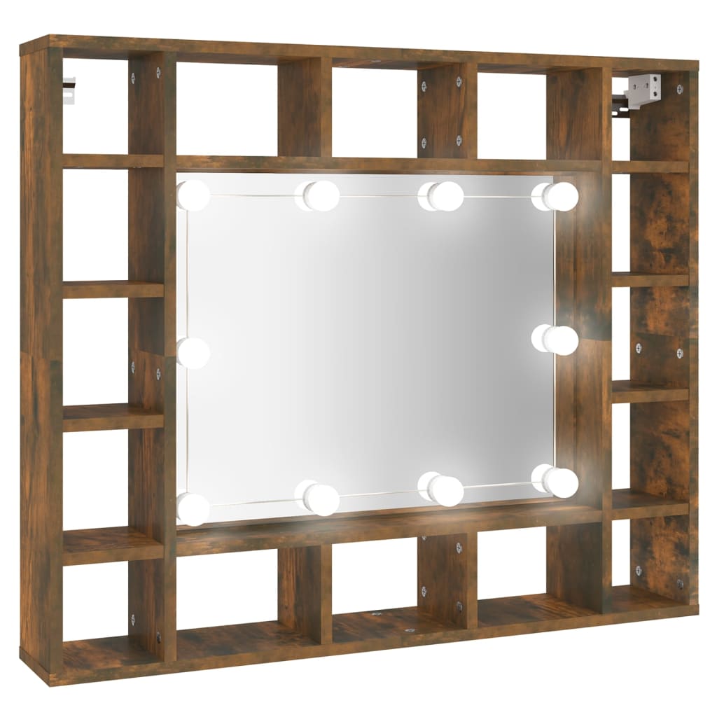 Spiegelschrank mit LED Räuchereiche 91x15x76,5 cm