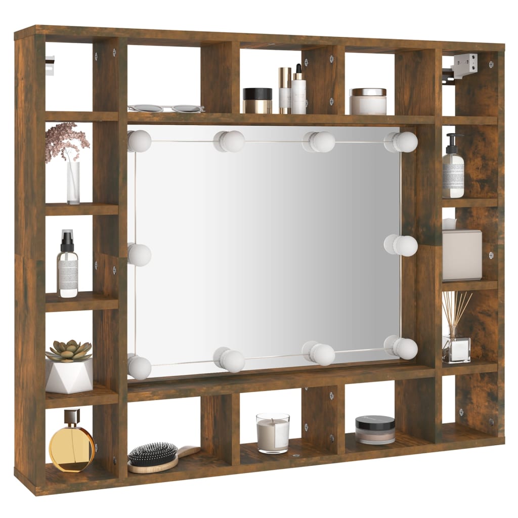 Spiegelschrank mit LED Räuchereiche 91x15x76,5 cm