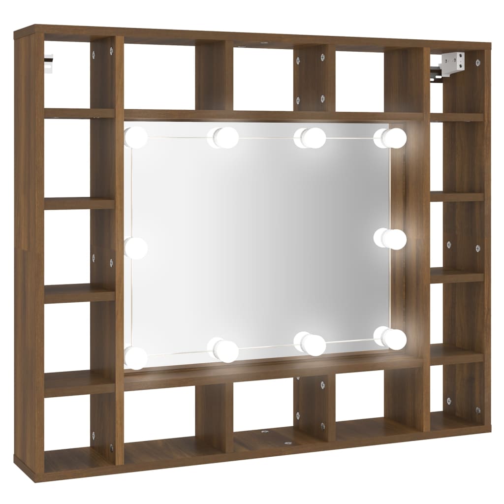 Mirror cabinet with LED brown oak look 91x15x76.5 cm