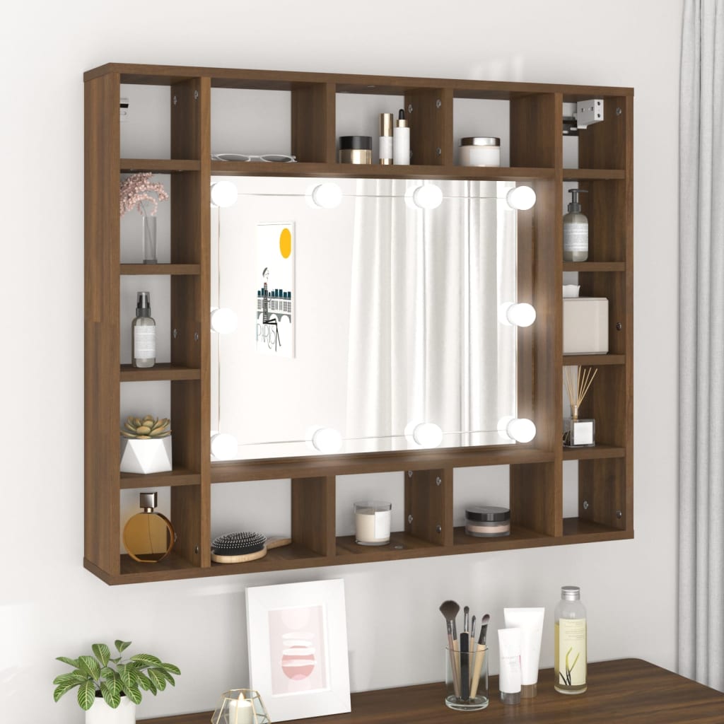 Mirror cabinet with LED brown oak look 91x15x76.5 cm