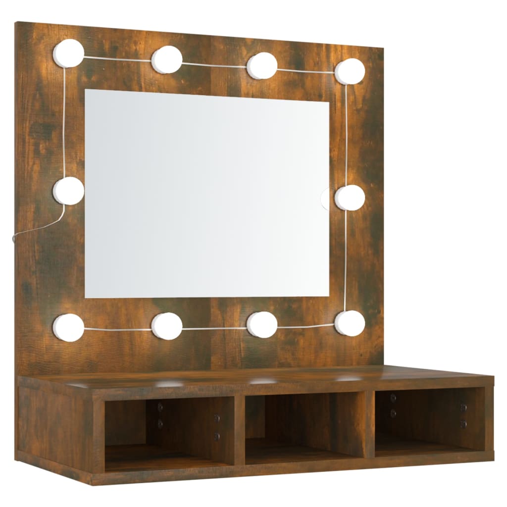 Mirror cabinet with LED smoked oak 60x31.5x62 cm