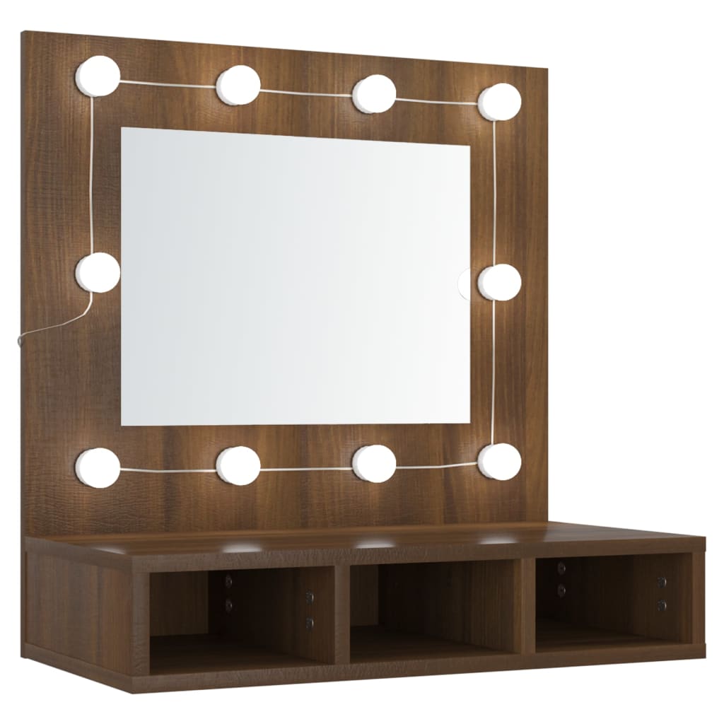 Mirror cabinet with LED brown oak look 60x31.5x62 cm