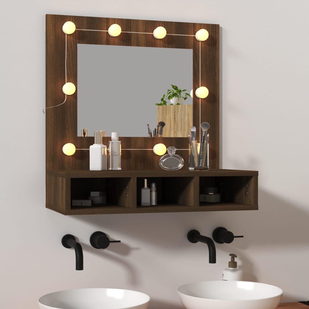 Mirror cabinet with LED brown oak look 60x31.5x62 cm