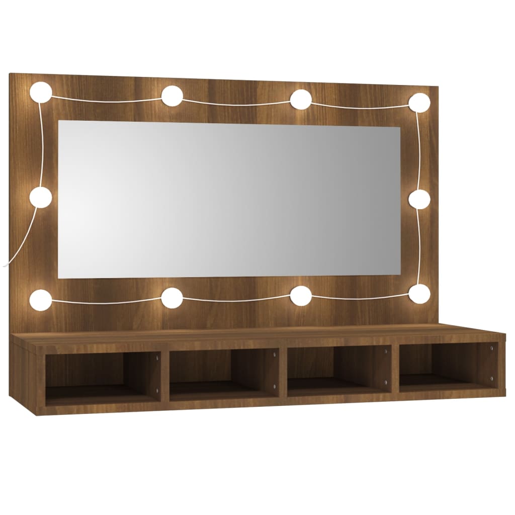Mirror cabinet with LED brown oak look 90x31.5x62 cm