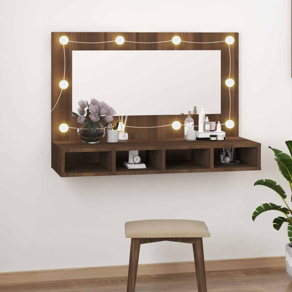 Mirror cabinet with LED brown oak look 90x31.5x62 cm