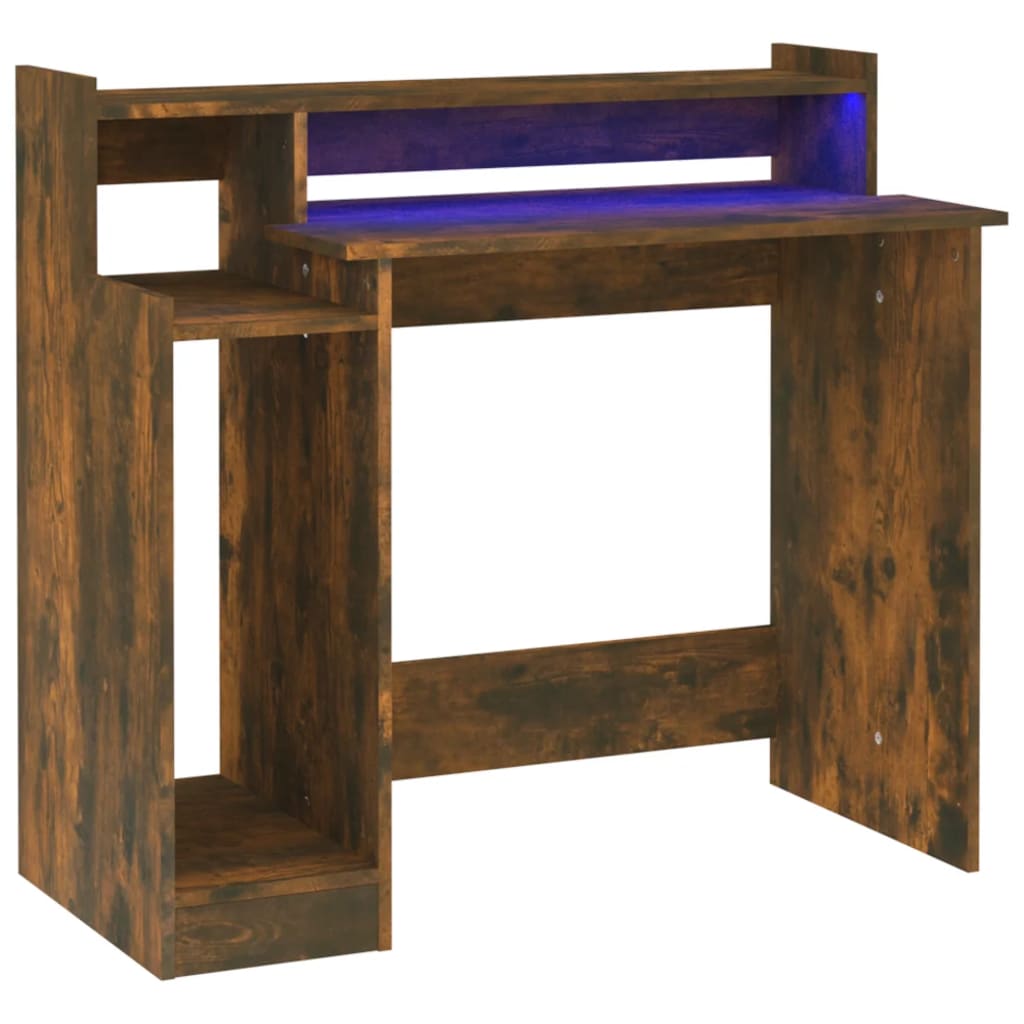 Desk with LEDs smoked oak 97x45x90 cm wood material