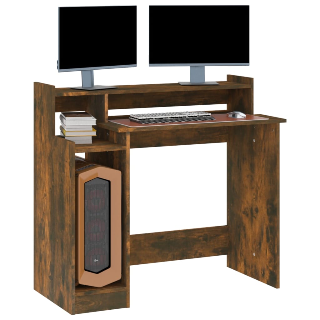 Schreibtisch mit LEDs Räuchereiche 97x45x90 cm Holzwerkstoff