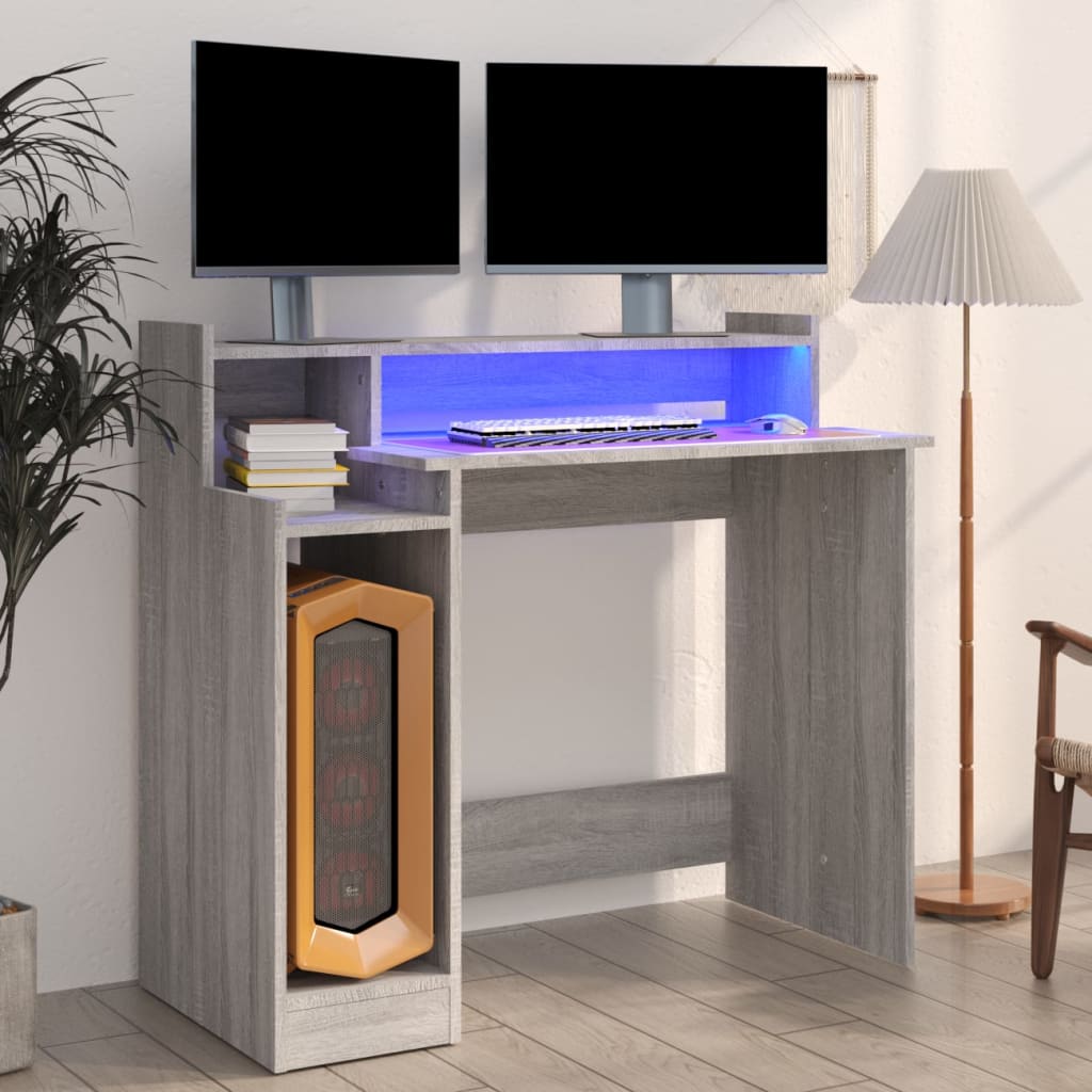 Desk with LEDs Gray Sonoma 97x45x90 cm made of wood