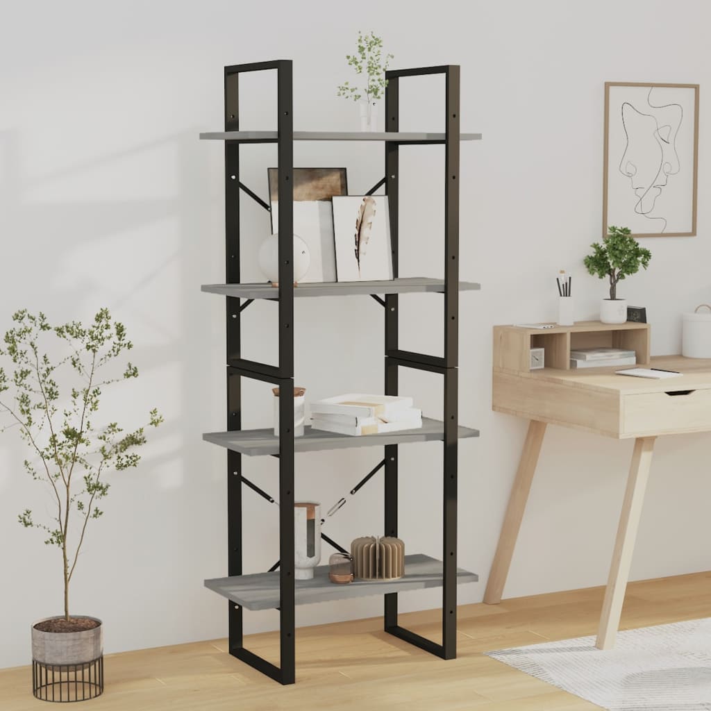 Bookcase 4 compartments gray Sonoma 60x30x140 cm made of wood