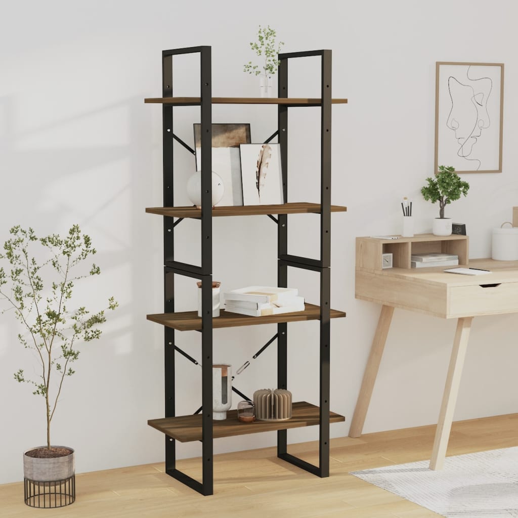 Bookcase 4 compartments brown oak 60x30x140 cm wood material