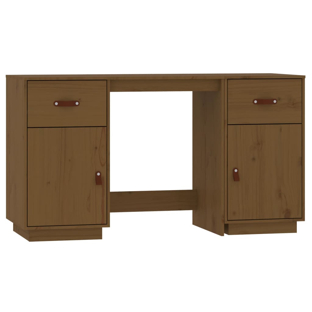 Desk with cabinets honey brown 135x50x75 cm solid wood